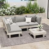 Milano Luxe Wooden Outdoor Lounge Set with Table | Modern Soft Extra Wide Cushions Outdoor Sofa Set
