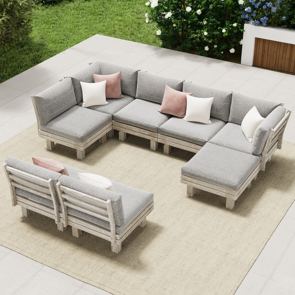 Milano Luxe Wooden Outdoor Lounge Set with Table | Modern Soft Extra Wide Cushions Outdoor Sofa Set