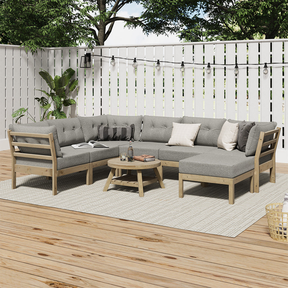 Playa Orsini Wooden Outdoor Lounge Set with Table | Modern Beige Cushion Outdoor Lounge Set