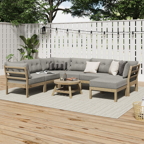 Playa Orsini Wooden Outdoor Lounge Set with Table | Modern Beige Cushion Outdoor Lounge Set