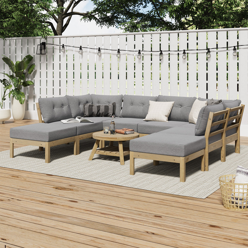Playa Orsini Wooden Outdoor Lounge Set with Table | Modern Grey Cushion Outdoor Lounge Set