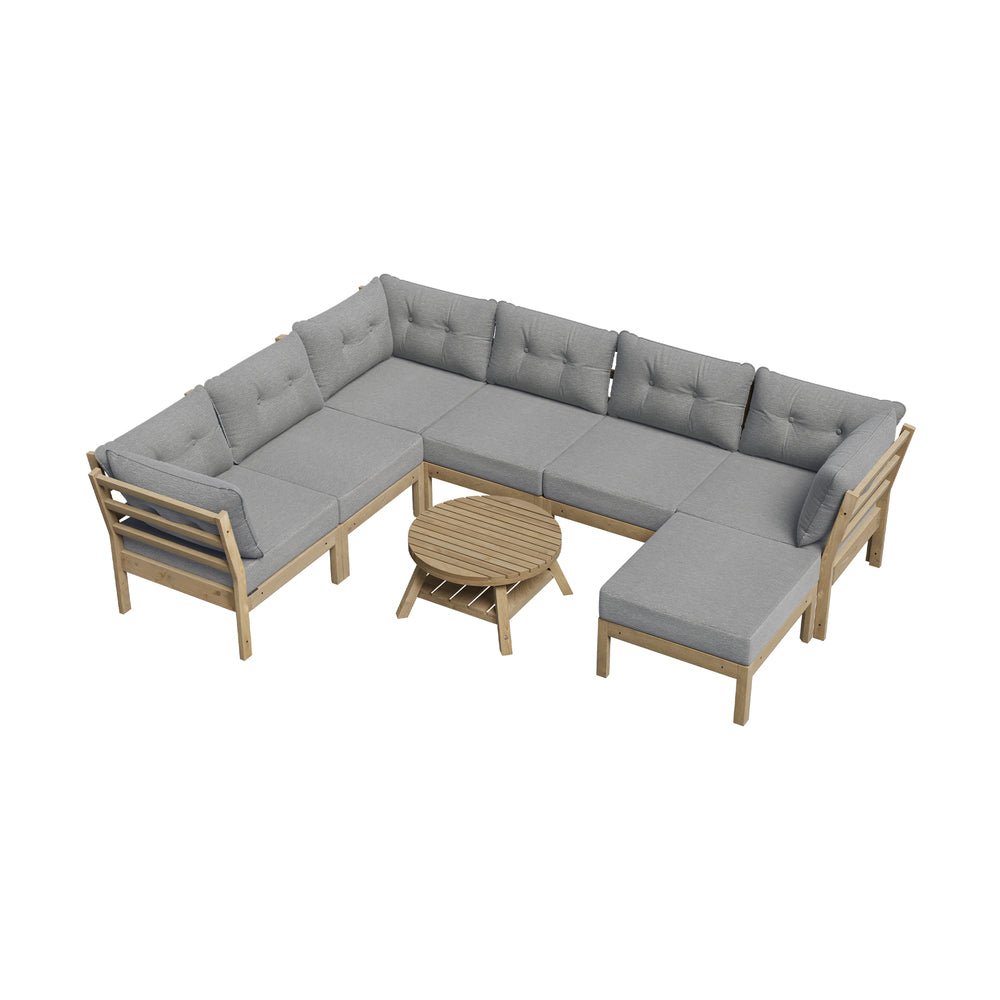 Playa Orsini Wooden Outdoor Lounge Set with Table | Modern Grey Cushion Outdoor Lounge Set