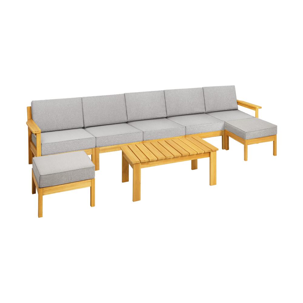 Playa Bonita Wooden Outdoor Lounge Set | Flexi Layout Modern Outdoor Patio Furniture Set