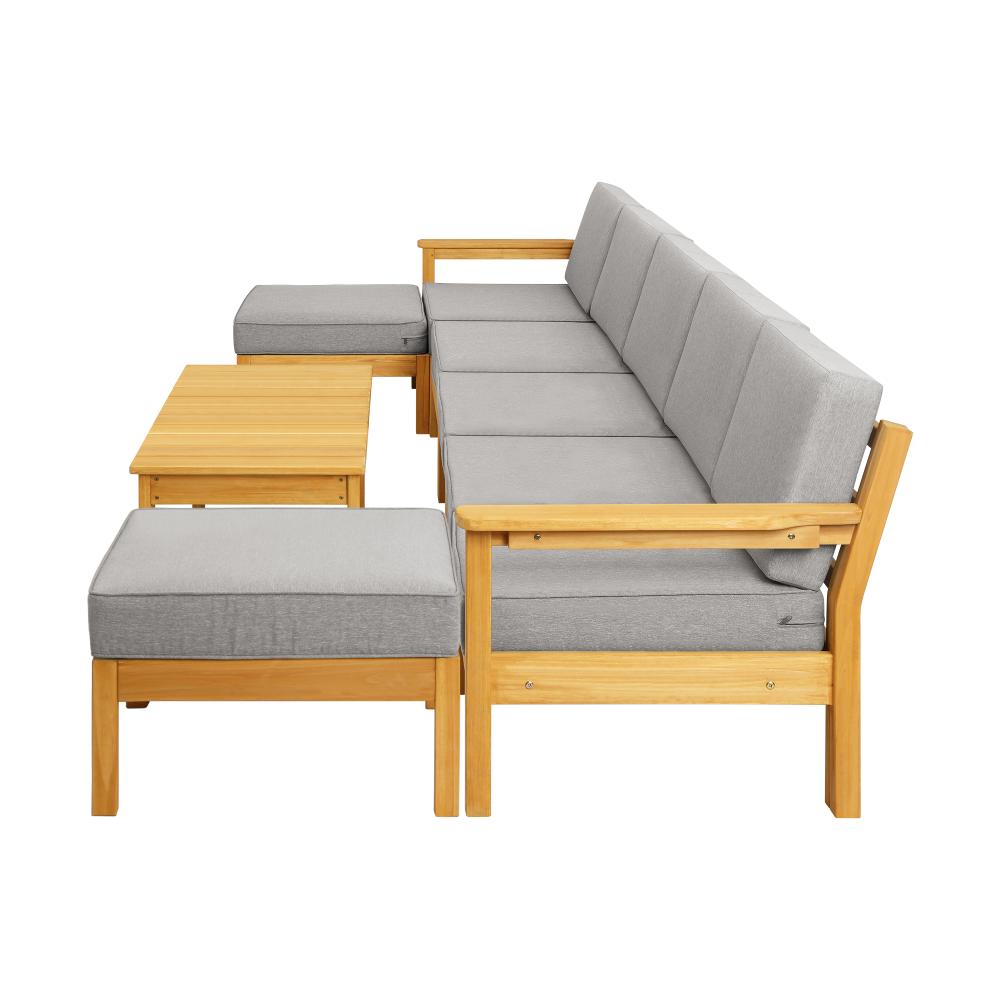 Playa Bonita Wooden Outdoor Lounge Set | Flexi Layout Modern Outdoor Patio Furniture Set
