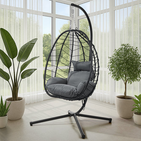 Milano Soft Padded Luxe Rattan Outdoor Egg Chair | Modern Swinging Plush Egg Chair