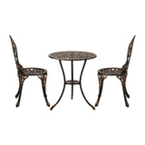 Milano 3pc Outdoor Bistro Set | Cast Alyminium Patterned Table and Chair Bistro Set