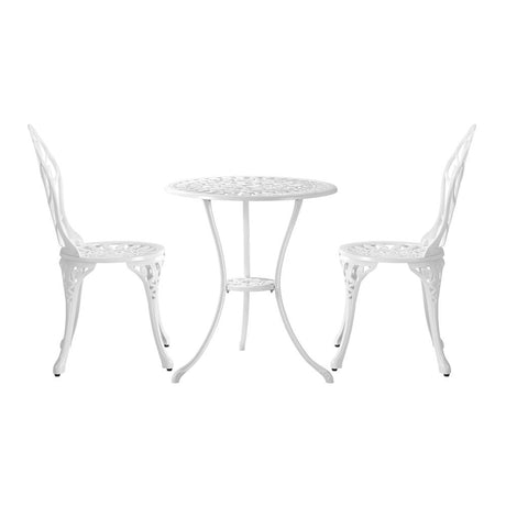 Milano 3pc Outdoor Bistro Set | Cast Alyminium Patterned Table and Chair Bistro Set