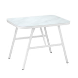 Alluro White 3pc Marble Style Table and Chair Outdoor Set | Soft Cushioned Chairs and Table Patio Furniture Set