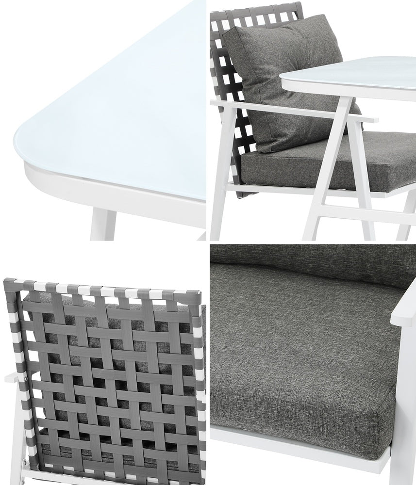 Alluro White 3pc Marble Style Table and Chair Outdoor Set | Soft Cushioned Chairs and Table Patio Furniture Set
