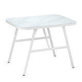 Alluro White 3pc Marble Style Table and Chair Outdoor Set | Soft Cushioned Chairs and Table Patio Furniture Set