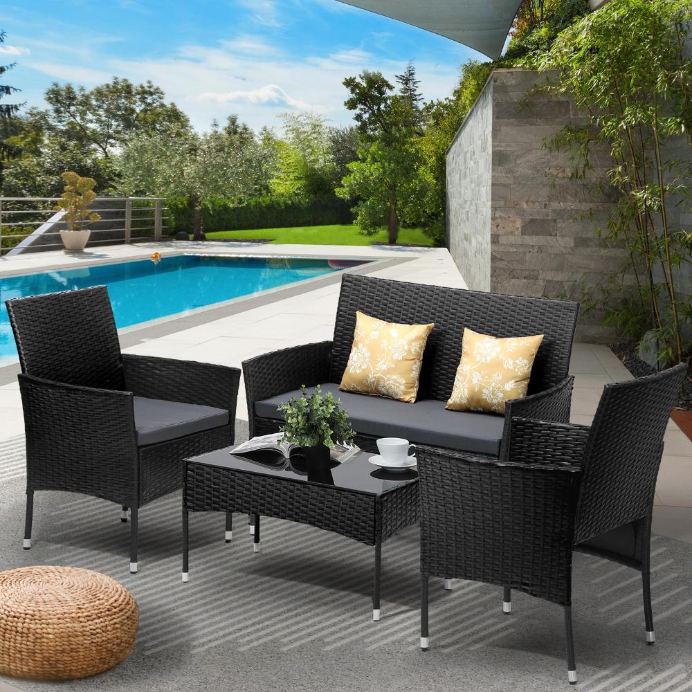 Terraza Premium Wicker Rattan 4pc Outdoor Furniture Set | 4 Piece Outdoor Lounge and Table Patio Set