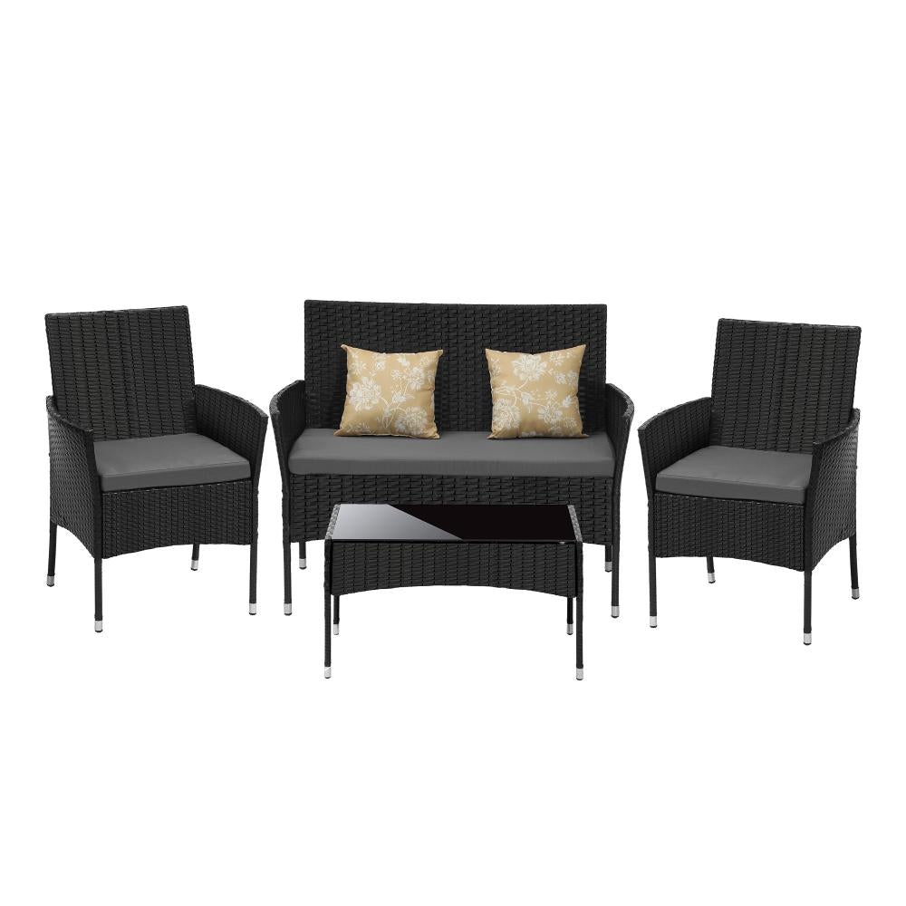 Terraza Premium Wicker Rattan 4pc Outdoor Furniture Set | 4 Piece Outdoor Lounge and Table Patio Set