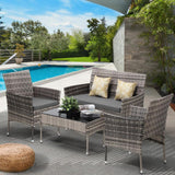 Terraza Premium Wicker Rattan 4pc Outdoor Furniture Set | 4 Piece Outdoor Lounge and Table Patio Set