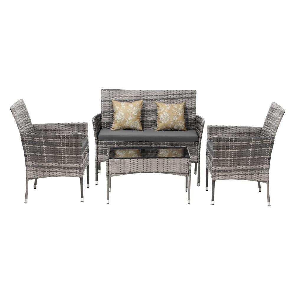 Terraza Premium Wicker Rattan 4pc Outdoor Furniture Set | 4 Piece Outdoor Lounge and Table Patio Set