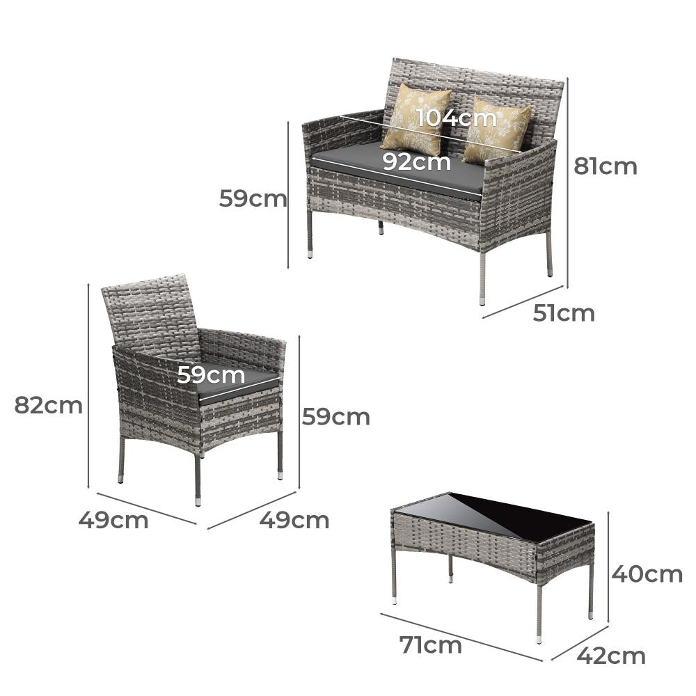 Terraza Premium Wicker Rattan 4pc Outdoor Furniture Set | 4 Piece Outdoor Lounge and Table Patio Set