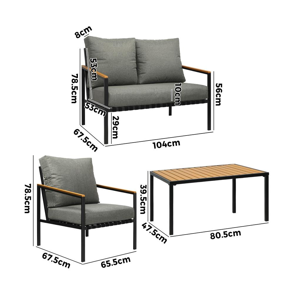Peruzzi Deluxe Outdoor Furniture Set | Cushioned Metal Wood Patio Setting