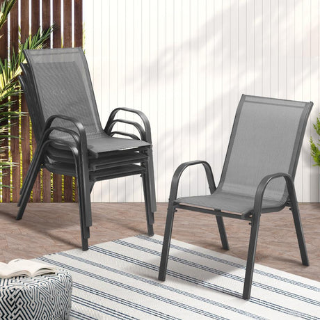 Mikanos Modern Outdoor Stackable Chairs | Two or Four Steel and Mesh Patio Chairs