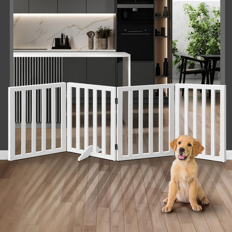 Premium White Wooden Foldable Pet Gate | Modern Dog Fence | 3/4/6 Panel Pet Safety Gate