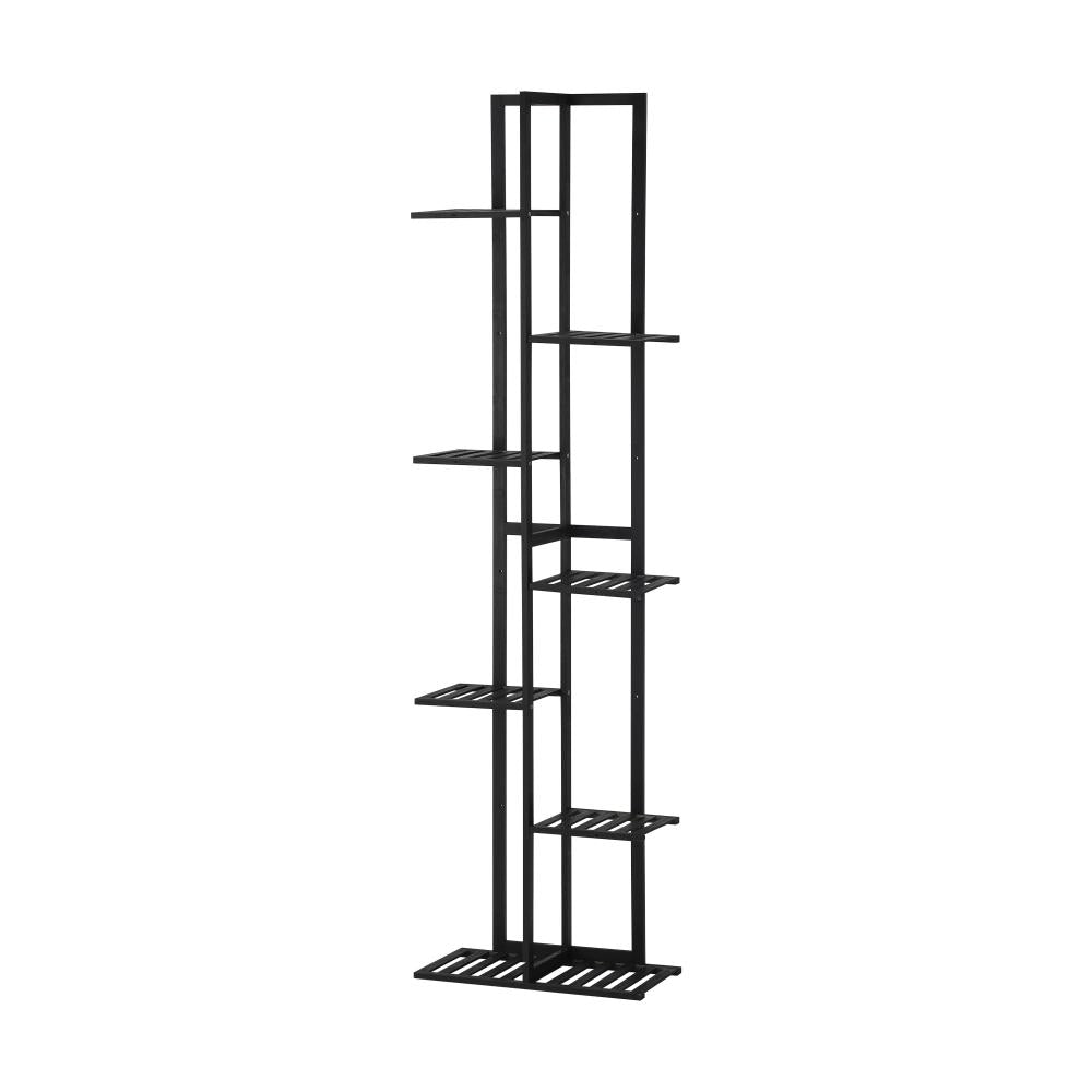 Natura 7 or 12 Tier Black Bamboo Plant Stand Tower | Multi Level Plant Flower Pot Shelf Rack Décor Stand