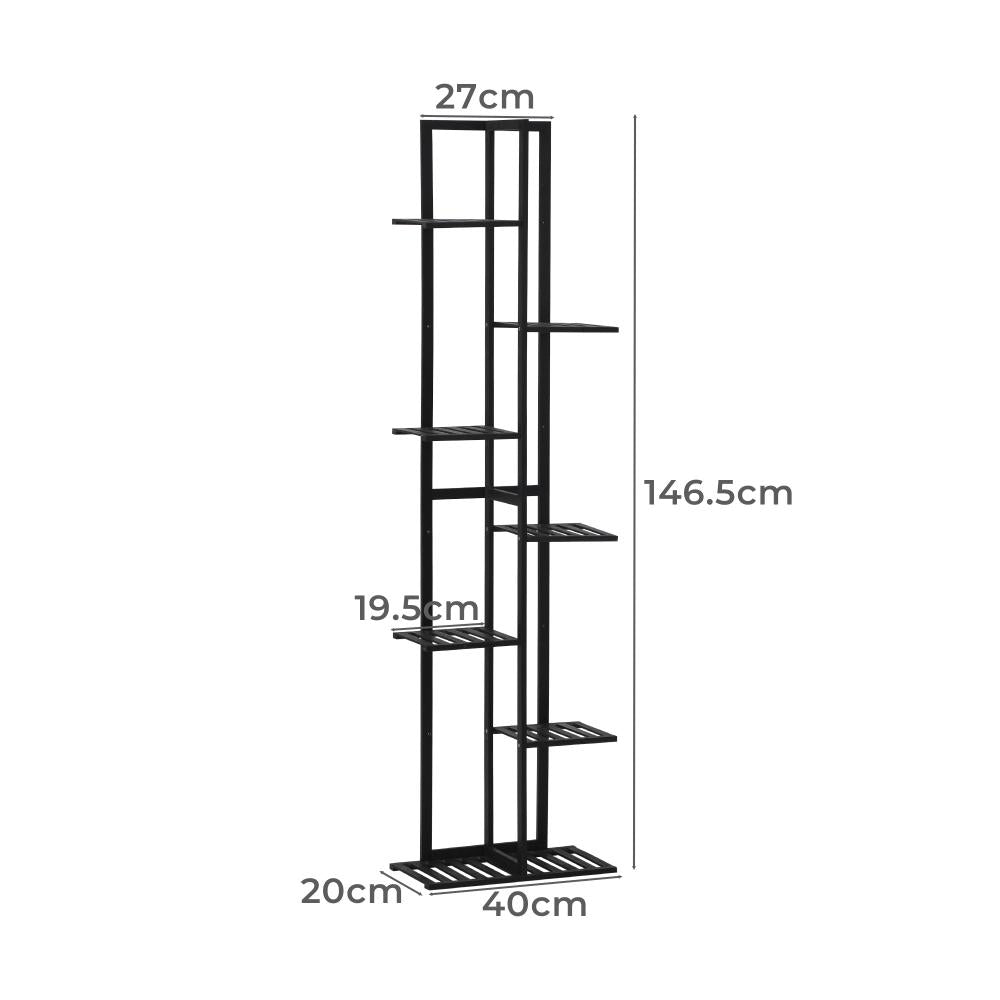 Natura 7 or 12 Tier Black Bamboo Plant Stand Tower | Multi Level Plant Flower Pot Shelf Rack Décor Stand