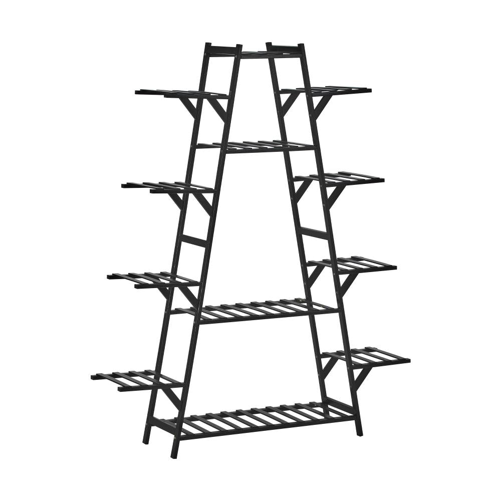 Natura 7 or 12 Tier Black Bamboo Plant Stand Tower | Multi Level Plant Flower Pot Shelf Rack Décor Stand
