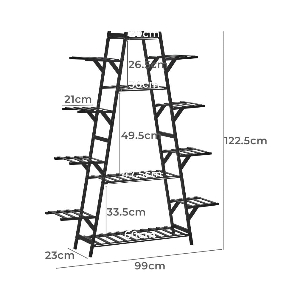 Natura 7 or 12 Tier Black Bamboo Plant Stand Tower | Multi Level Plant Flower Pot Shelf Rack Décor Stand