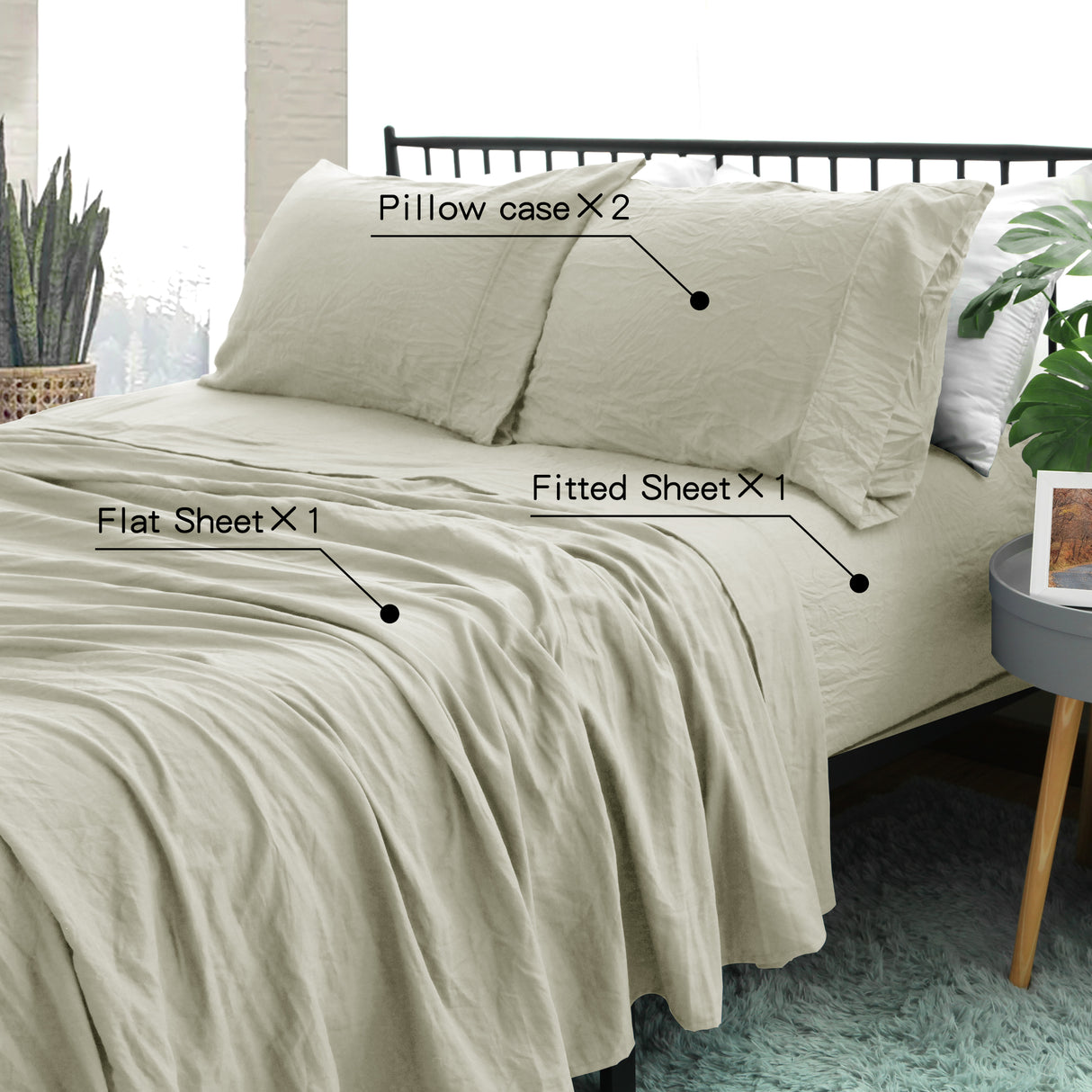 Ramesses 2000TC Soft Pebble Wash Sheet Set | Vintage Wash Breathable Sheets