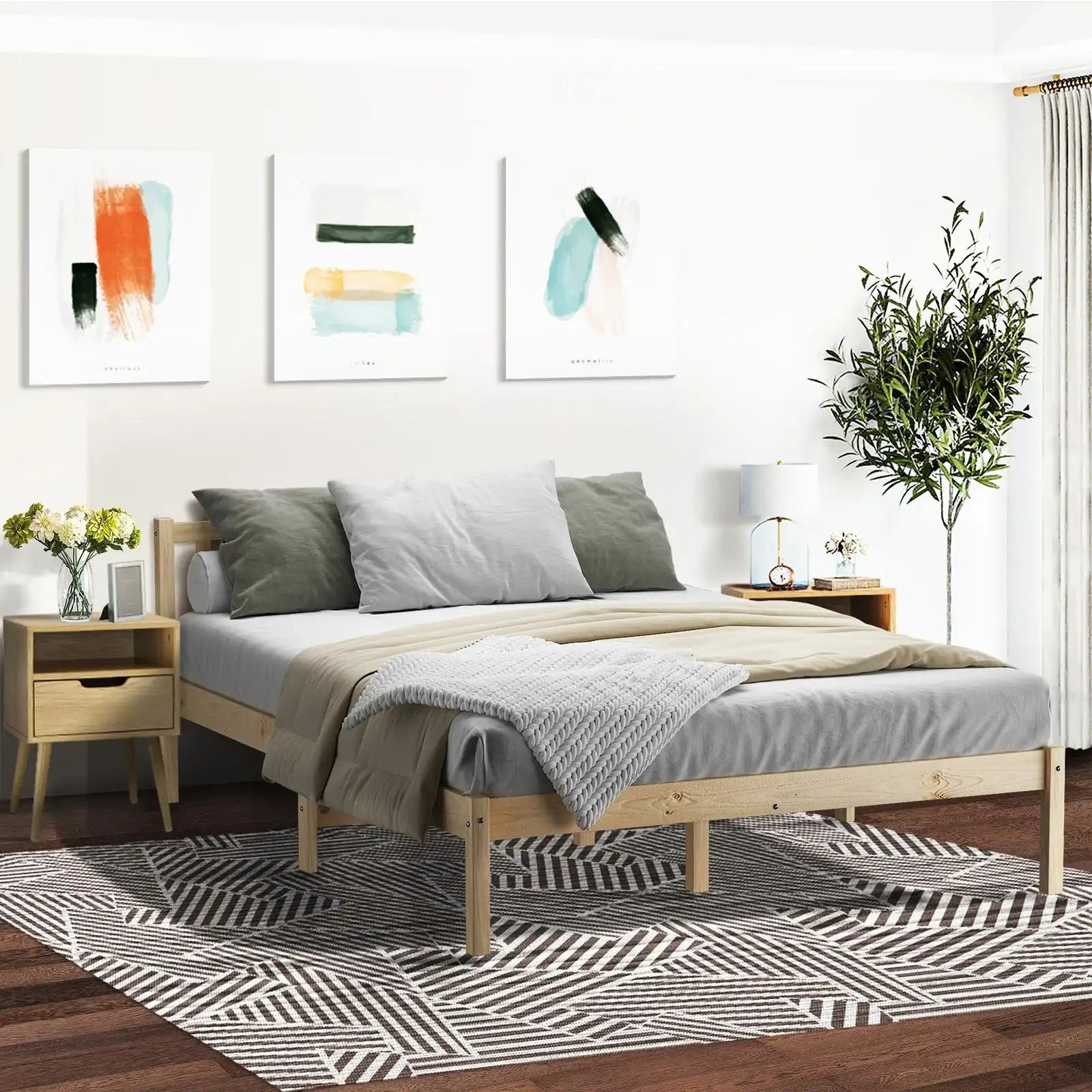 Milano High Solid Quality Wooden Timber Platform Bed Easy