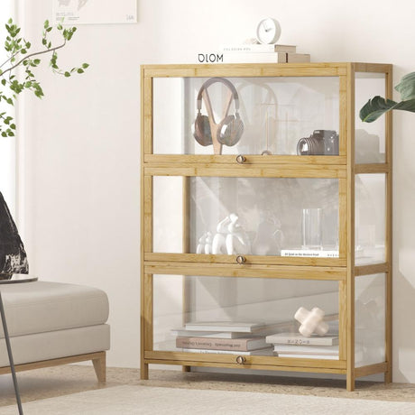 Centrum Bamboo Multi Tier Storage Unit | Versatile Bamboo and Acrylic Display Cabinet
