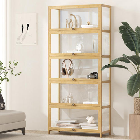 Centrum Bamboo Multi Tier Storage Unit | Versatile Bamboo and Acrylic Display Cabinet