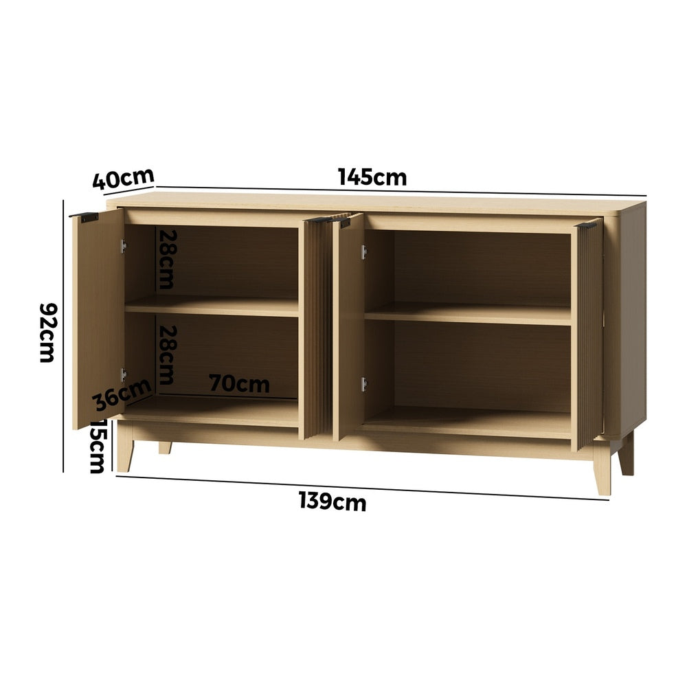 Alina Ripple Effect Modern 4 Drawer Buffet | Scandi Sideboard Storage Unit