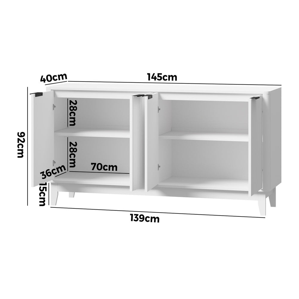 Alina Ripple Effect Modern 4 Drawer Buffet | Scandi Sideboard Storage Unit