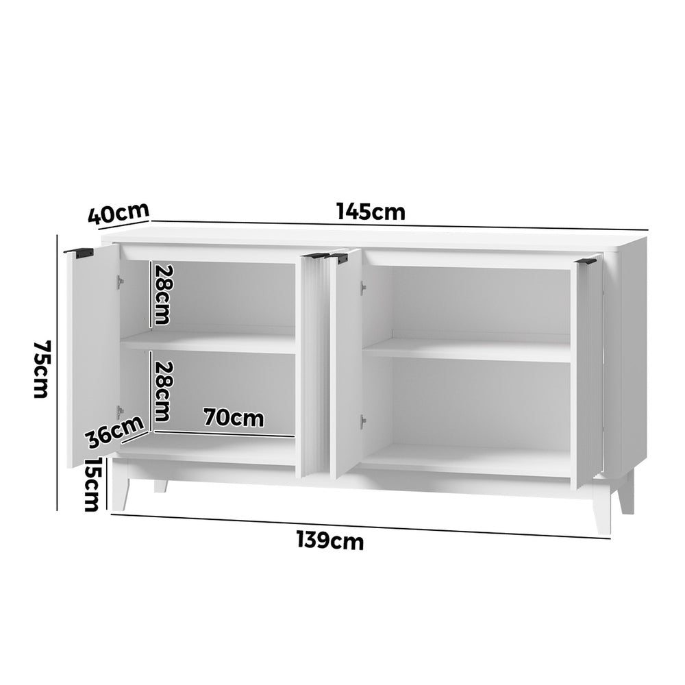 Alina Ripple Effect Modern 4 Drawer Buffet | Scandi Sideboard Storage Unit