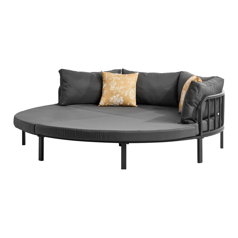 Aquino Sol Outdoor Cushioned Round Pool Daybed| Modern Extra Large 4 People Sun Lounger Bed
