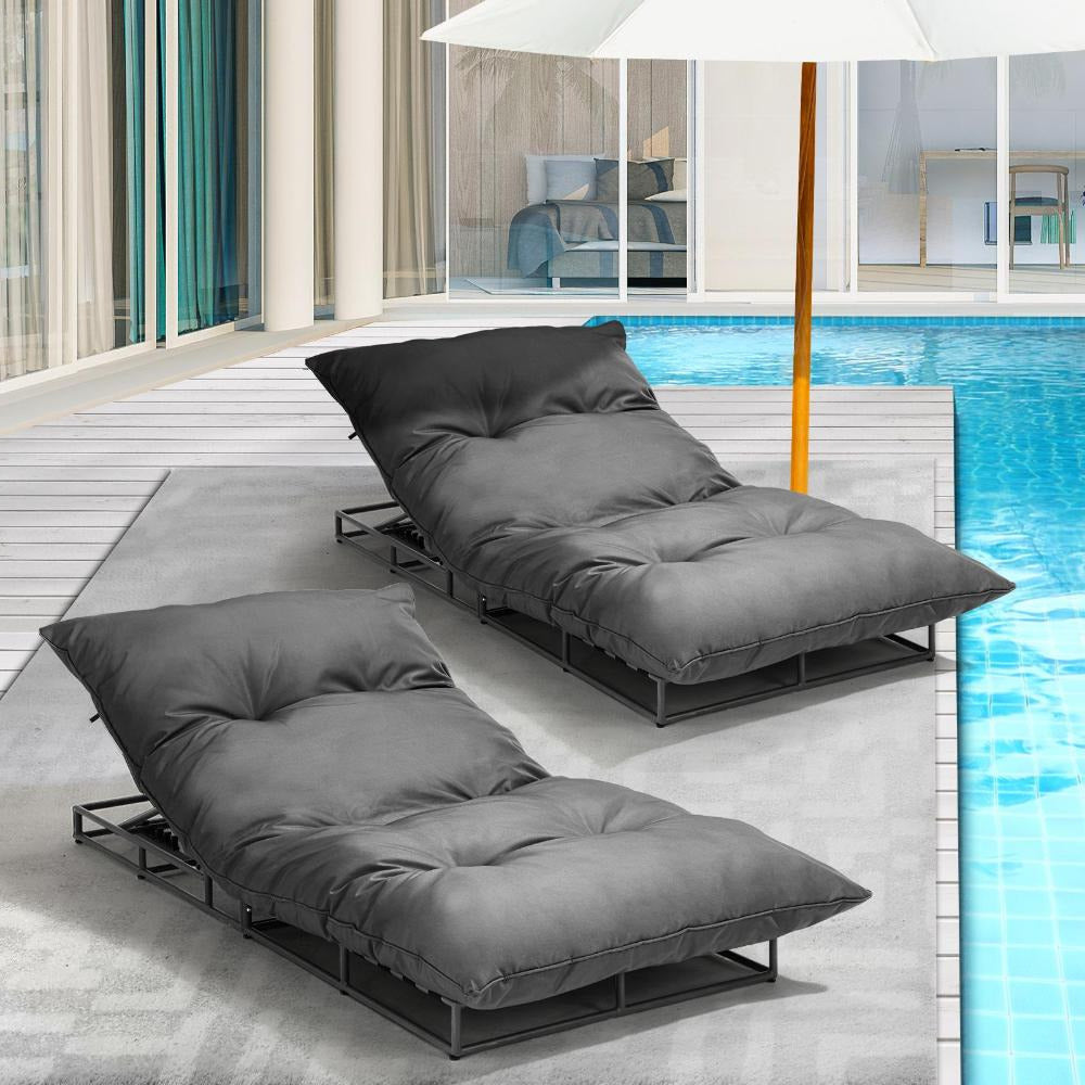 Azzuro Plush Cushioned Weatherproof Outdoor Lounger in Grey | Adjustable Outdoor Pool Day Bed Lounger