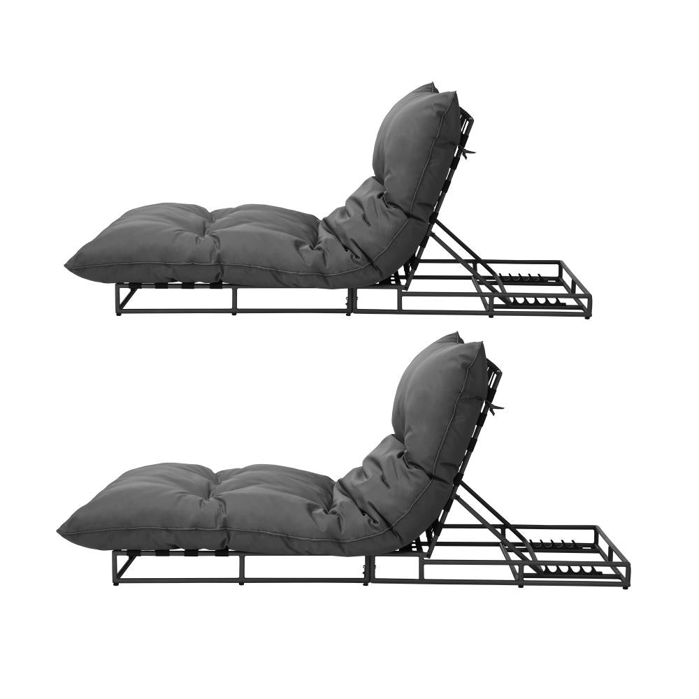 Azzuro Plush Cushioned Weatherproof Outdoor Lounger in Grey | Adjustable Outdoor Pool Day Bed Lounger