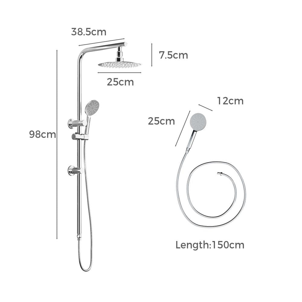 Super High Quality Shower Rail Mixer System In Black or Chrome | Round 3 Mode 10" Rain Shower Head & Handheld Shower Rail