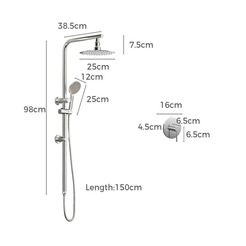 Super High Quality Shower Rail Mixer System In Black or Chrome | Round 3 Mode 10" Rain Shower Head & Handheld Shower Rail