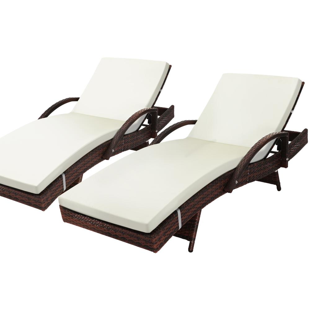 Amore Aquos Outdoor Cushioned Wicker Pool Loungers | Modern Adjustable Rattan Quality Day Bed Sun Loungers