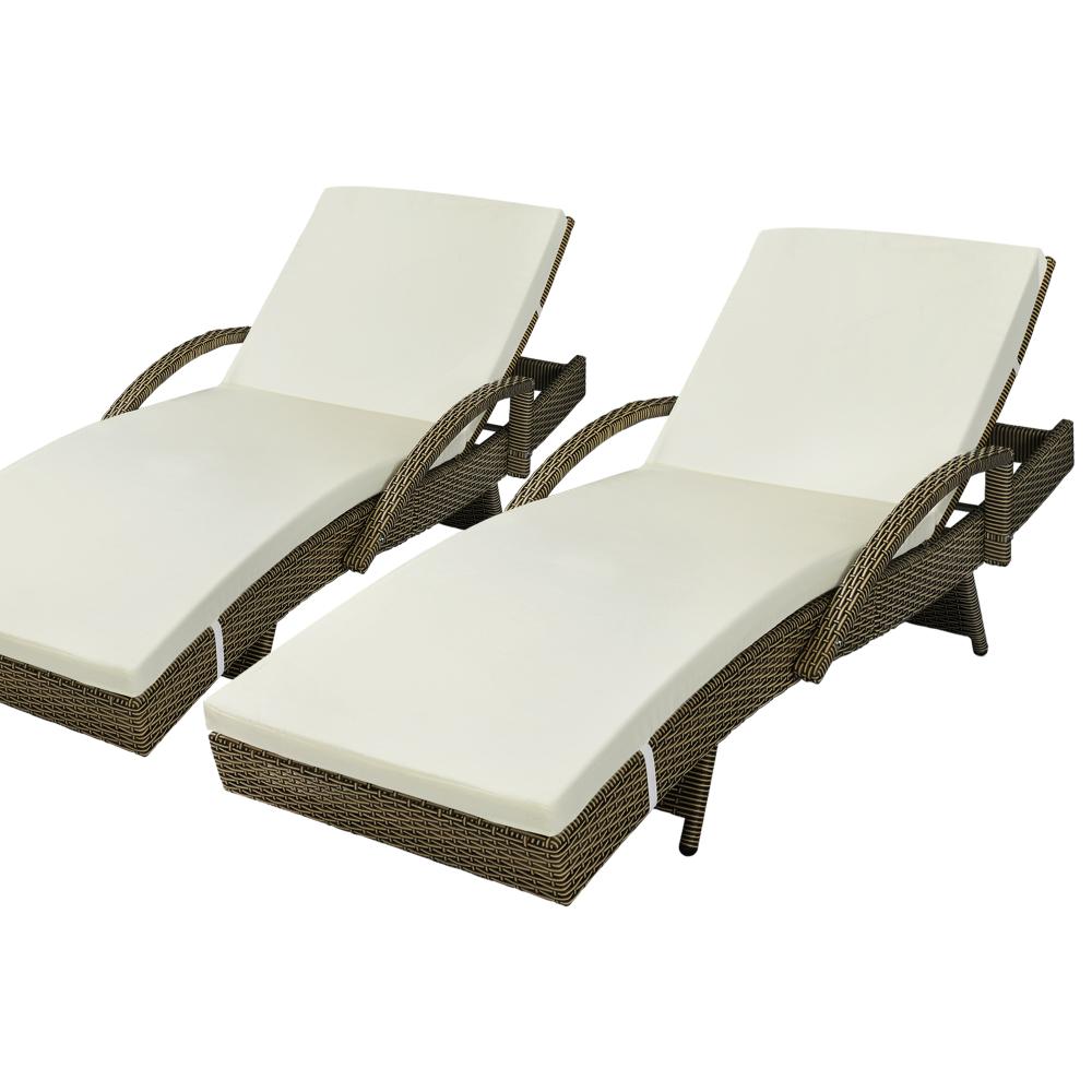 Amore Aquos Outdoor Cushioned Wicker Pool Loungers | Modern Adjustable Rattan Quality Day Bed Sun Loungers