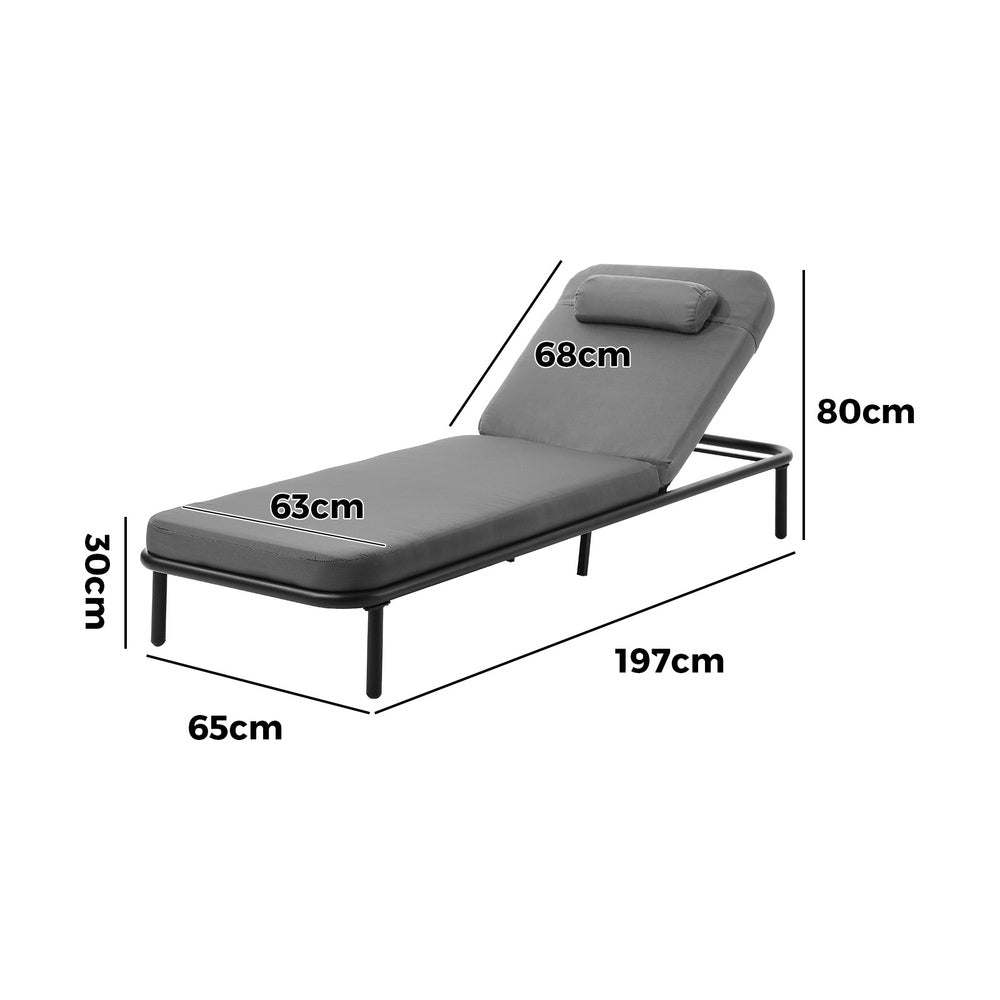 Azzero Outdoor Cushioned Aluminium Pool Loungers | Modern Adjustable 4 Height Day Bed Sun Lounger