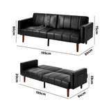 Astore 3 Seater Sofa Couch and Fold Out Futon Bed | 195cm PU Leather Adjustable Luxury Futon Sofa