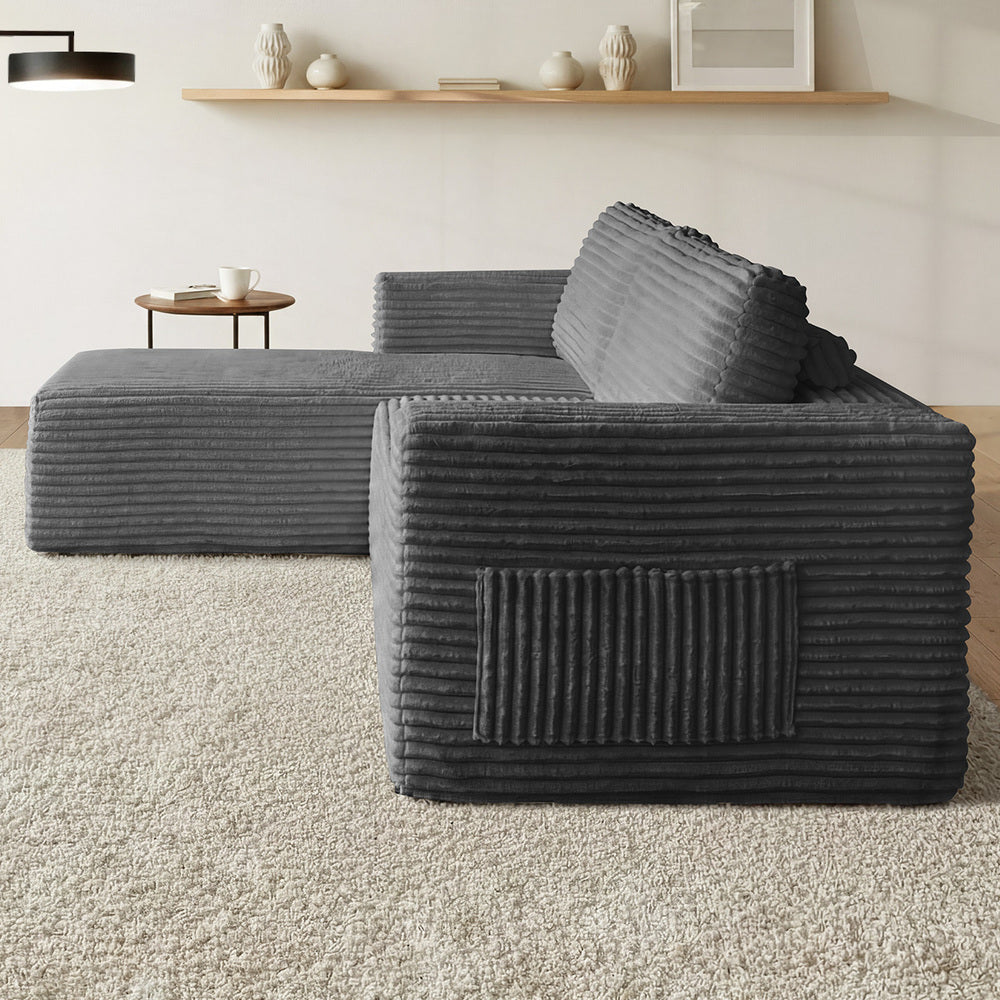 Allure Plush L Shape Frameless Sofa Lounge | 3.5 Seater Couduroy Super Soft Cloud Feel Sofa