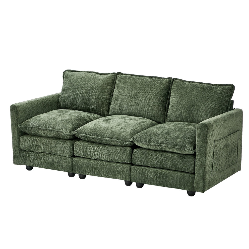 Mia Plush Fabric Modular Sofa Lounge | Soft Chennile Green Fabric Modular Sofa Thick Cushions