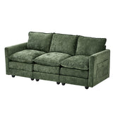 Mia Plush Fabric Modular Sofa Lounge | Soft Chennile Green Fabric Modular Sofa Thick Cushions