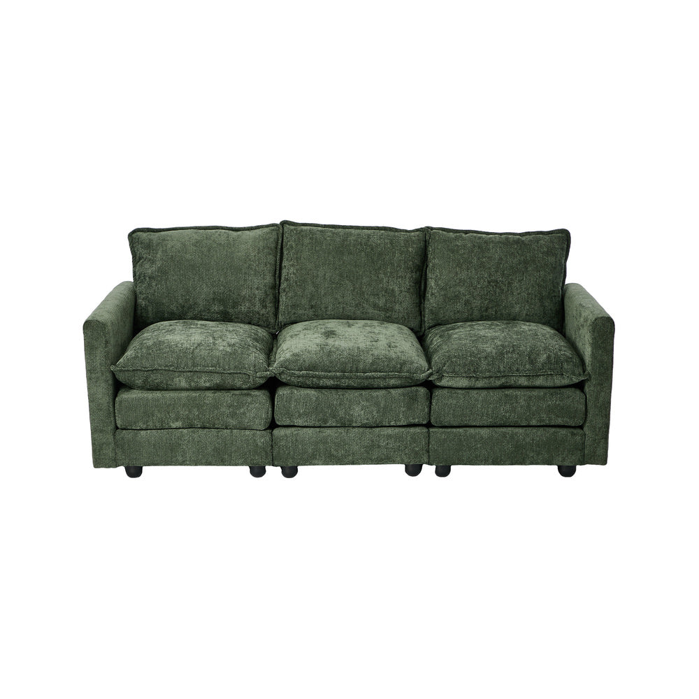 Mia Plush Fabric Modular Sofa Lounge | Soft Chennile Green Fabric Modular Sofa Thick Cushions