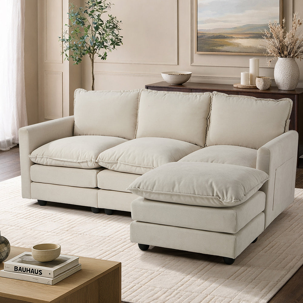 Nico Ultra Plush Fabric Modular Sofa Lounge | Soft Corduroy Fabric Modular Sofa Thick Cushions