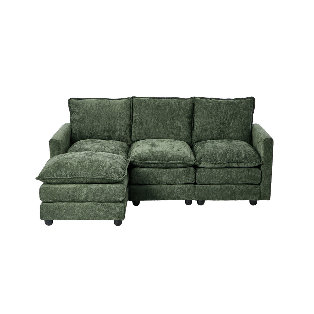 Mia Plush Fabric Modular Sofa Lounge | Soft Chennile Green Fabric Modular Sofa Thick Cushions