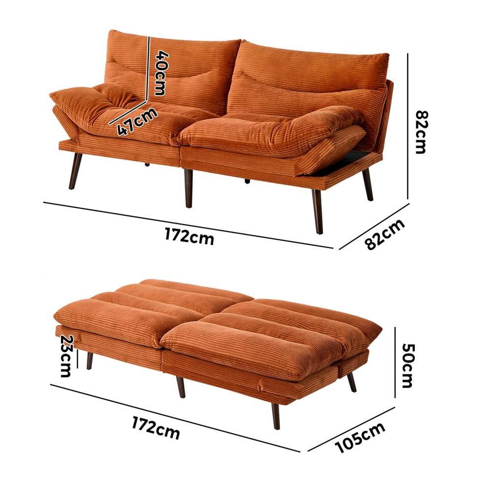 Palme 3 Seater Sofa Couch and Fold Out Futon Bed | Super Soft Adjustable Corduroy Futon Sofa Couch