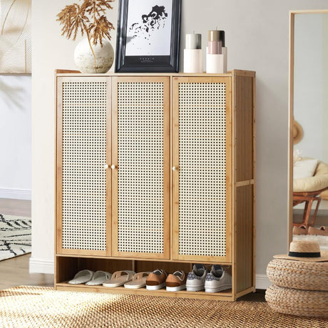 Bamboo Centrum Modern 30-70 Pair Shoe Cabinet  | Rattan Style Bamboo Shoe Storage Organiser